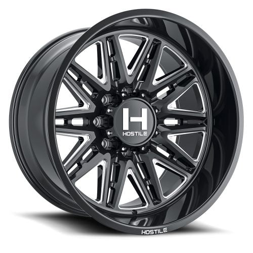 20x10 Hostile H126 Maniac Blade Cut (Gloss Black & Milled) Wheel 8x180 (-19mm)