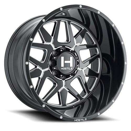 22x12 Hostile H128 Diablo Blade Cut (Gloss Black & Milled) Wheel 8x180 (-44mm)