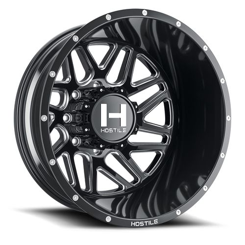 20x8.25 Hostile H401 Sprocket Dually Rear Gloss Blk Milled Wheel 8x210 (-221mm)