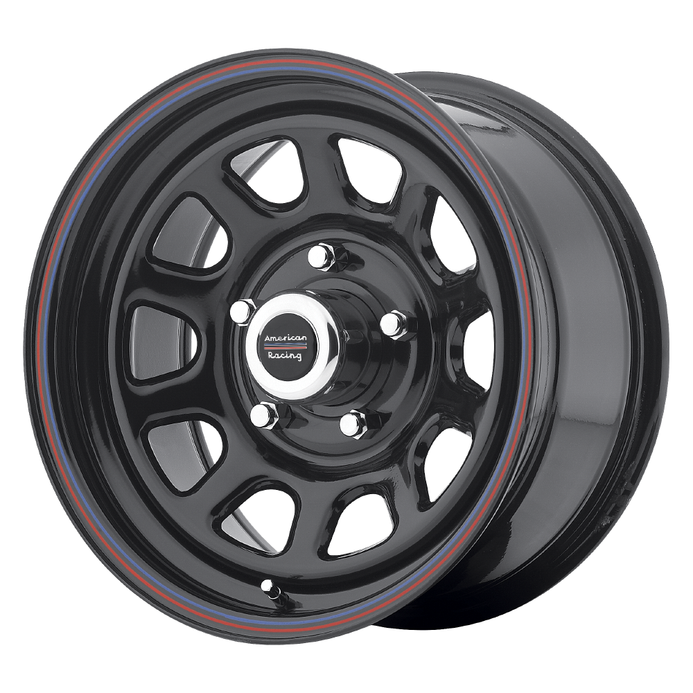 15x8 American Racing AR767 Blk Steel W/Stripe Wheel 5x5 (-11mm) Cap Separate
