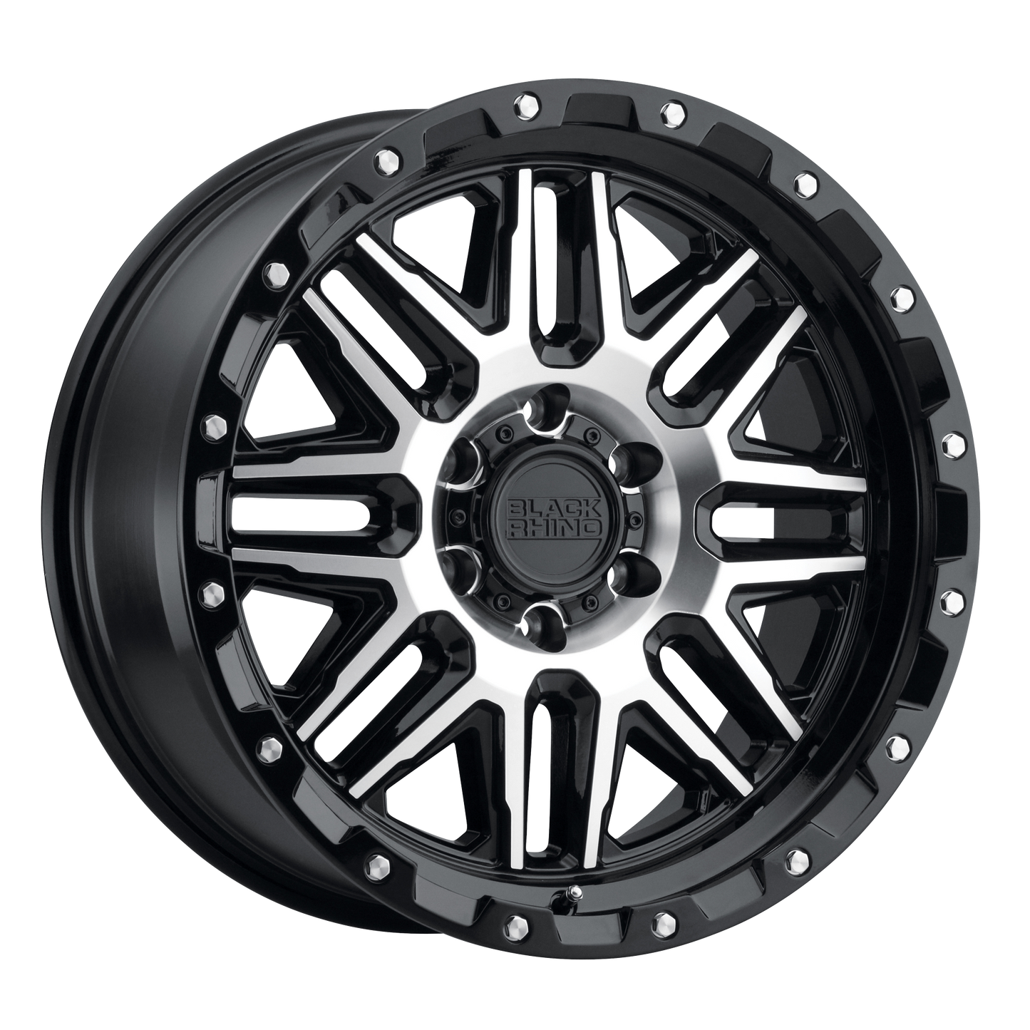 18x9 Black Rhino ALAMO GLOSS BLK W/ MACH FACE & STAINLESS Wheel 5x150 (12mm)