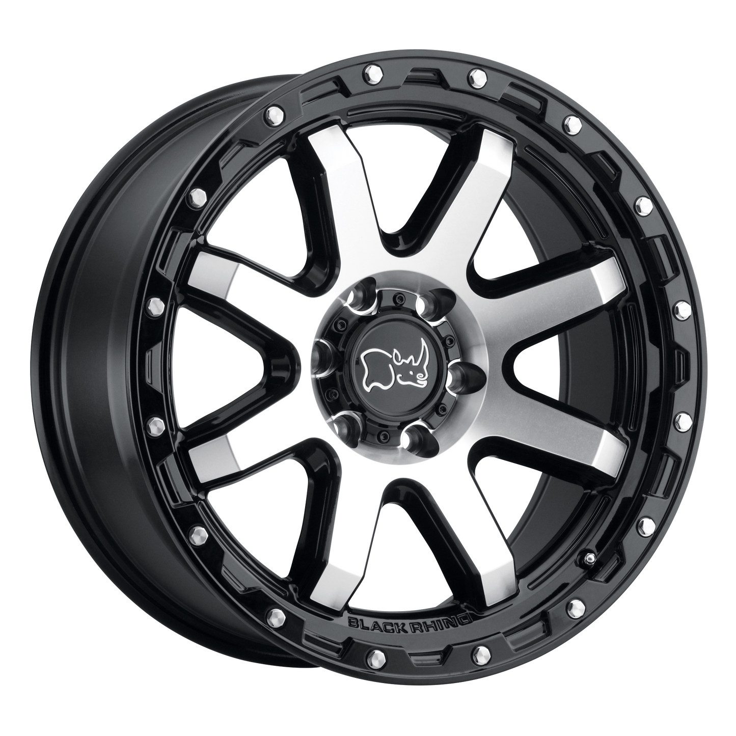 17x9 Black Rhino COYOTE GLOSS BLK W/ MACH FACE & STAINLESS Wheel 6x5.5 (-18mm)