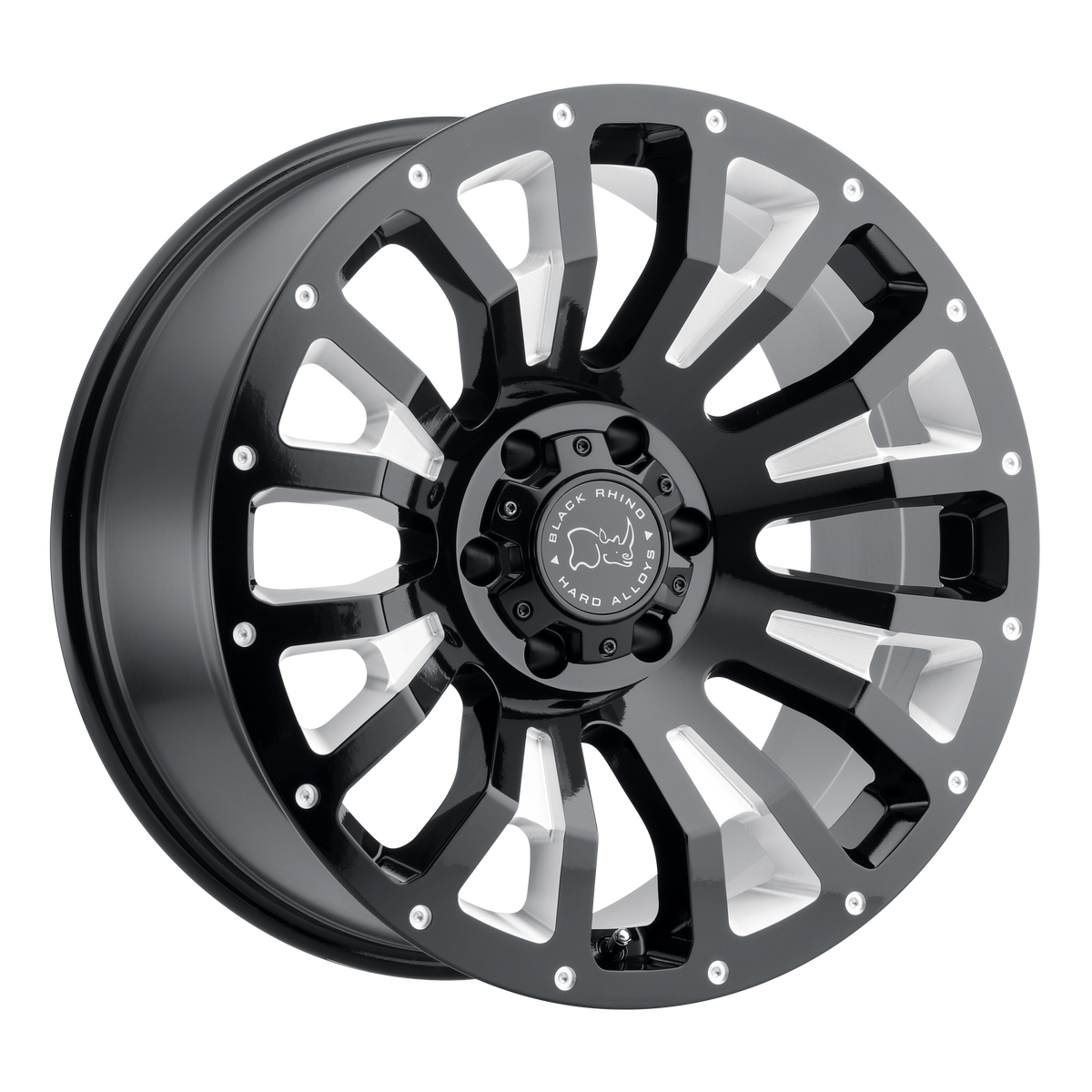 17x9.5 Black Rhino PINATUBO GLOSS BLK W/ MILL INSIDE WINDOW Wheel 8X6.5 (6mm)