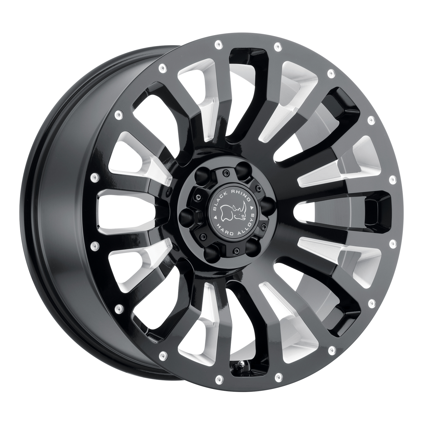 20x9.5 Black Rhino PINATUBO GLOSS BLK W/ MILL INSIDE WINDOW Wheel 8x170 (-18mm)
