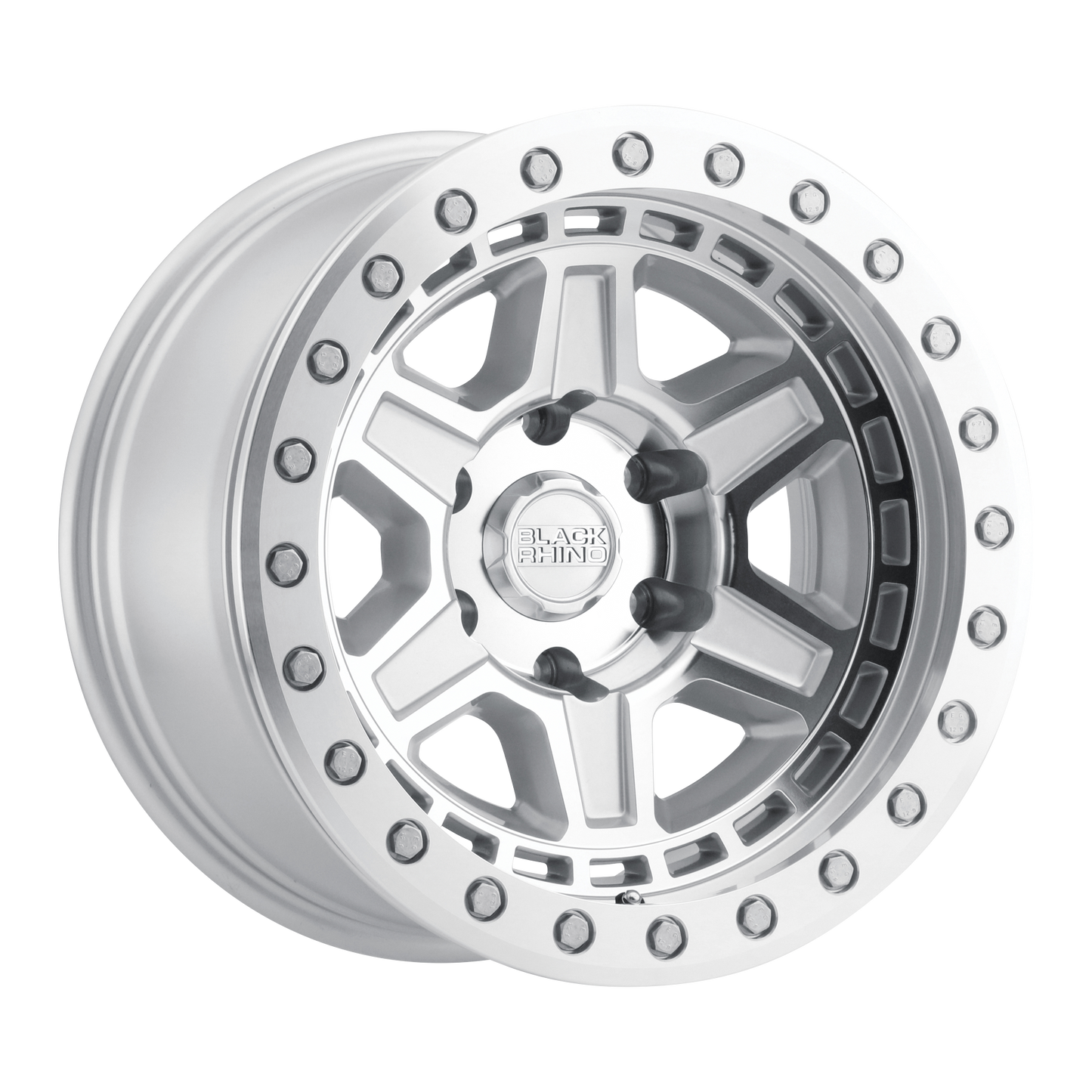 17x8.5 Black Rhino Reno BEADLOCK Silver W/Mirro Face BOLTS Wheel 6x135 (0mm)