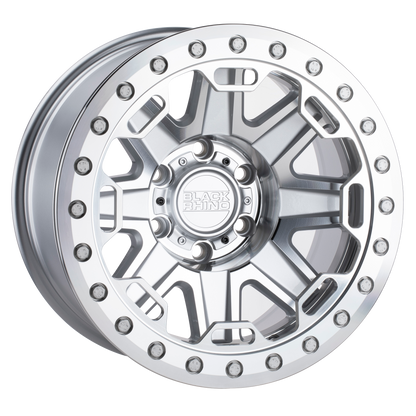 17x8.5 Black Rhino RIFT SILVER W/ MIRROR FACE & MACH RING Wheel 8X6.5 (-38mm)