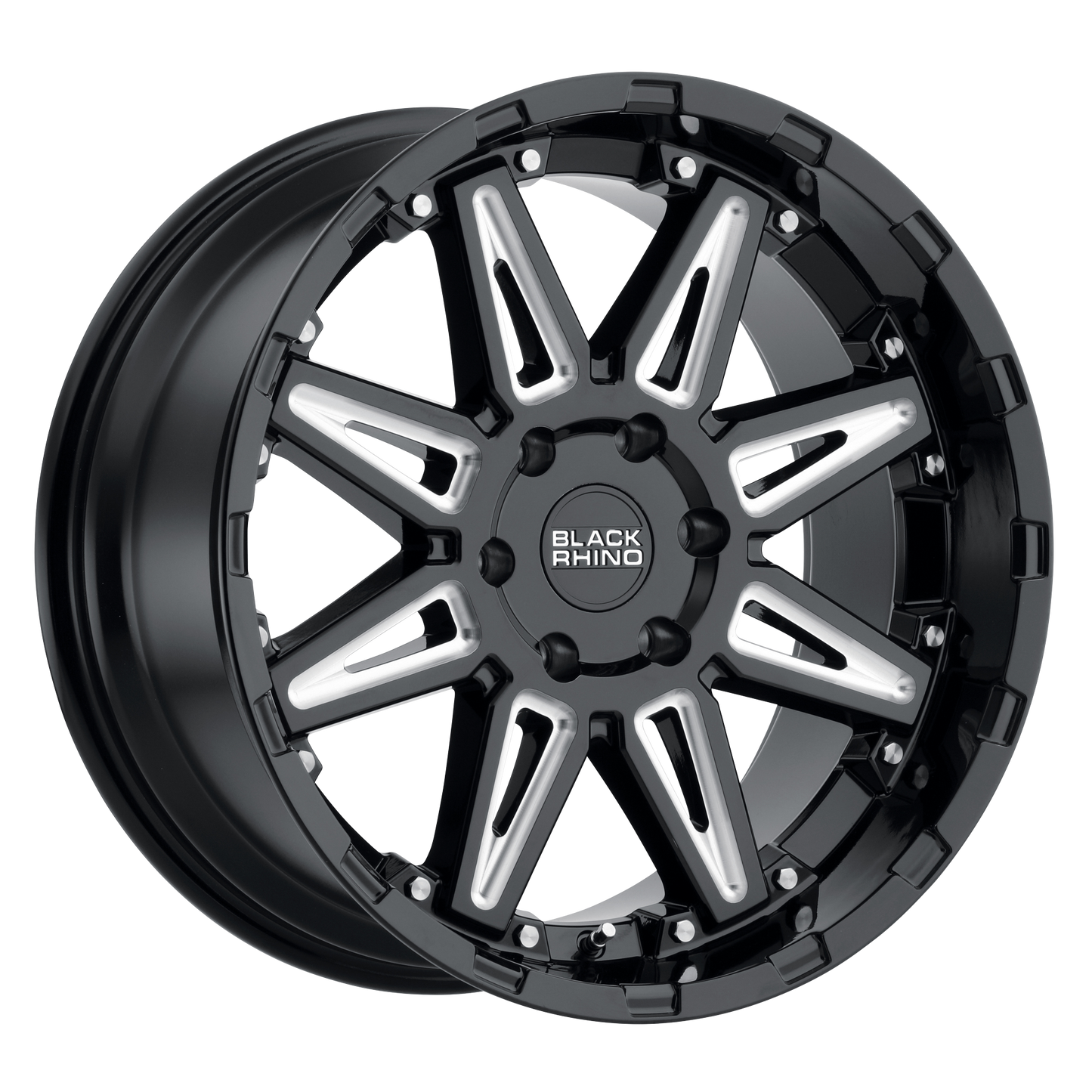 20x9.5 Black Rhino RUSH GLOSS BLACK W/ MILLED SPOKES Wheel 6x5.5 (12mm)
