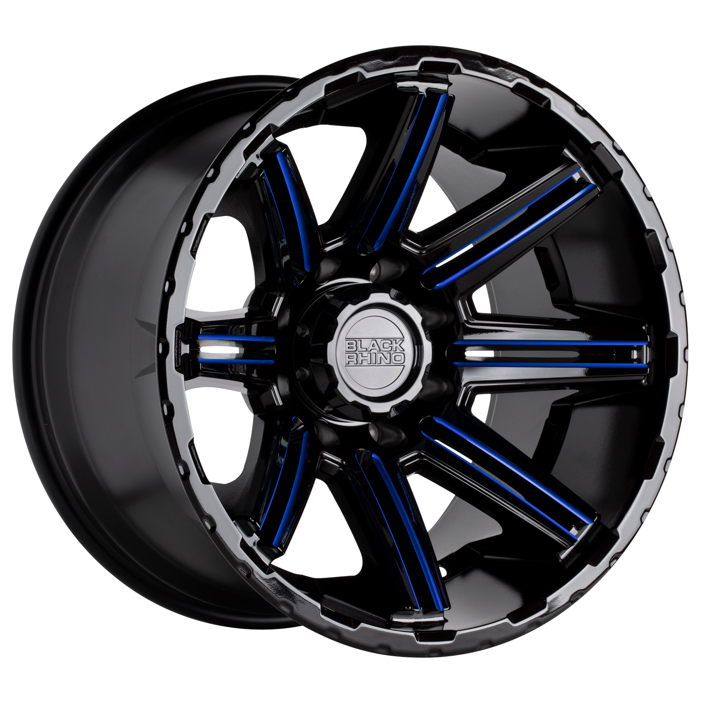 20x12 Black Rhino RAMPAGE Gloss Black W/Blue Milled Spokes Wheel 6x5.5 (-44mm)