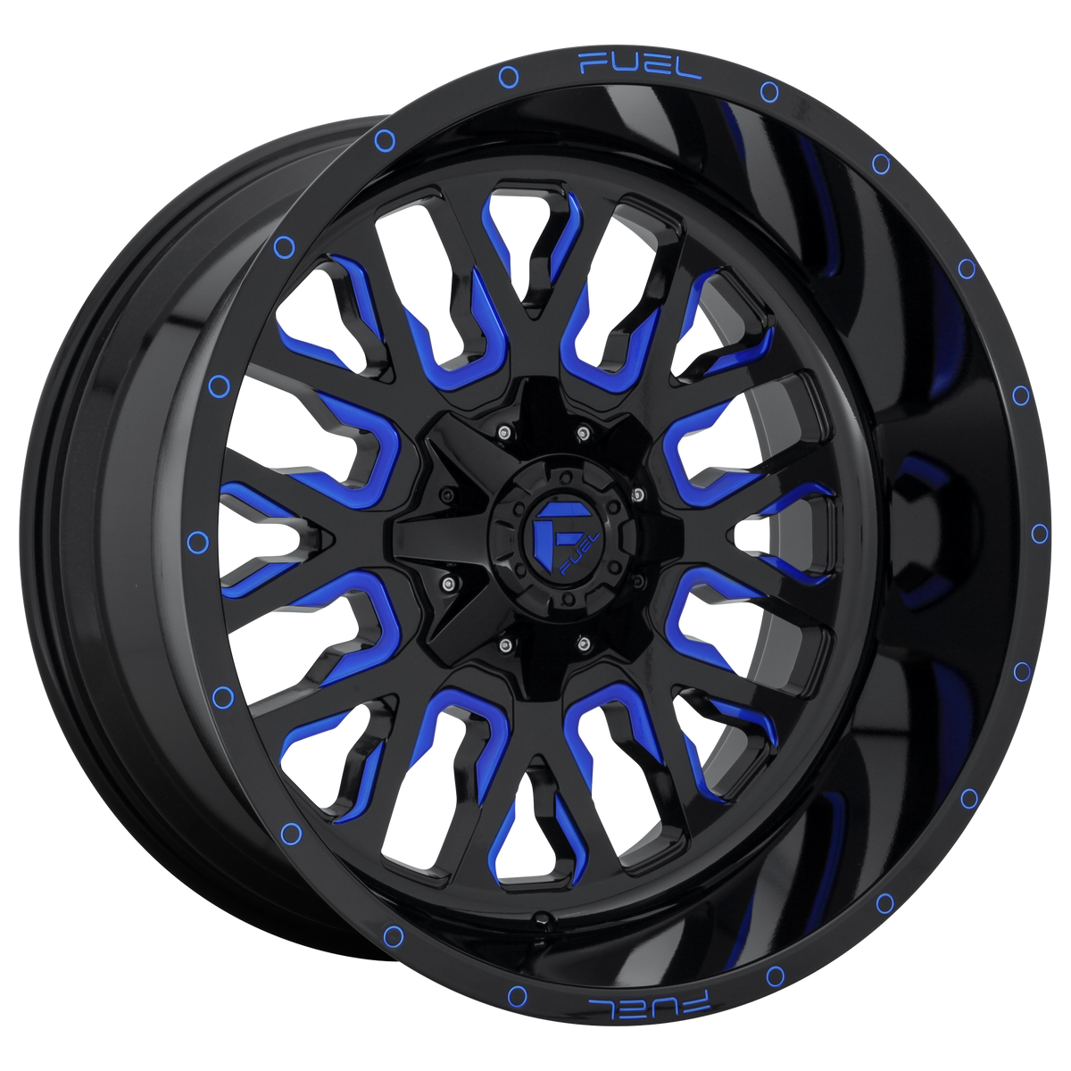 18x9 Fuel D645 STROKE GLOSS BLACK BLUE TINTED CLEAR Wheel 8x180 (1mm)