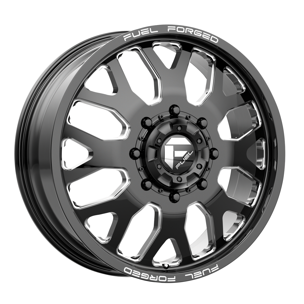 22x12 Fuel Forged FF19 Gloss Black Milled Single DUALLY Wheel 10x170 (-50mm)