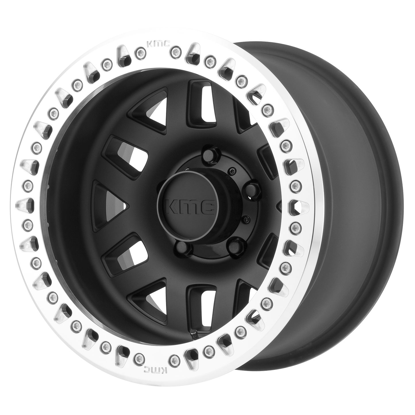 17x9 KMC KM229 MACHETE CRAWL Satin Black Machined Bead Ring Wheel 6x5.5 (-38mm)