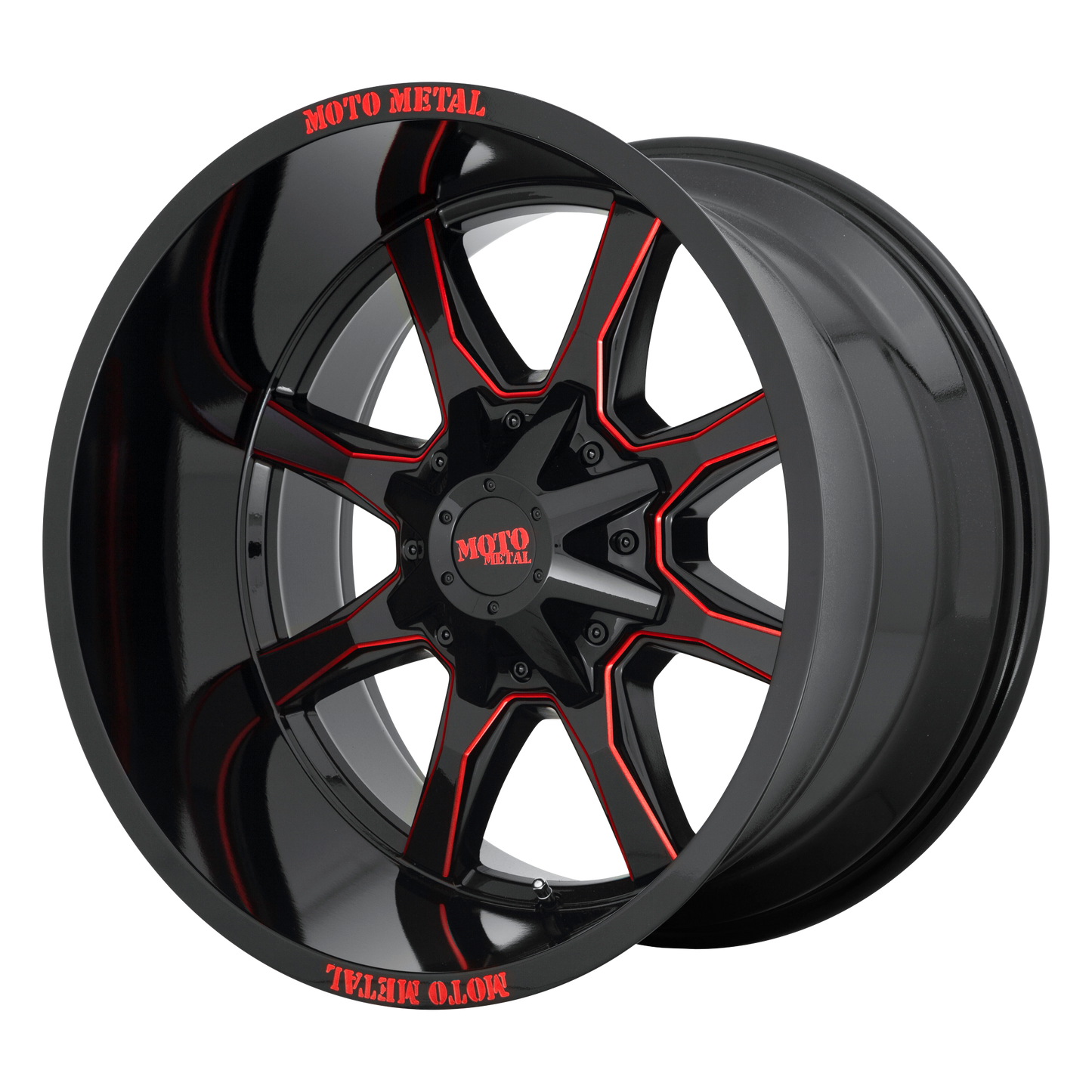 20x9 Moto Metal MO970 Gloss Black Milled W/ Red Tint Wheel BLANK (0mm)