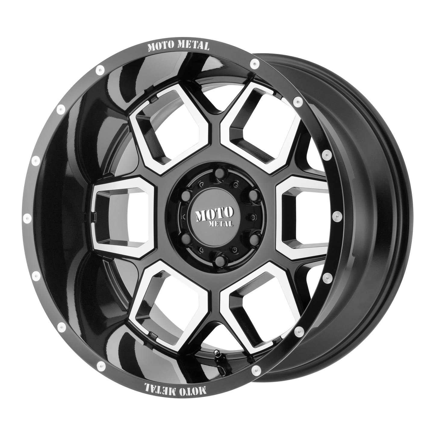 22x12 Moto Metal MO981 SPADE Gloss Black Machined Wheel 8X6.5 (-44mm)