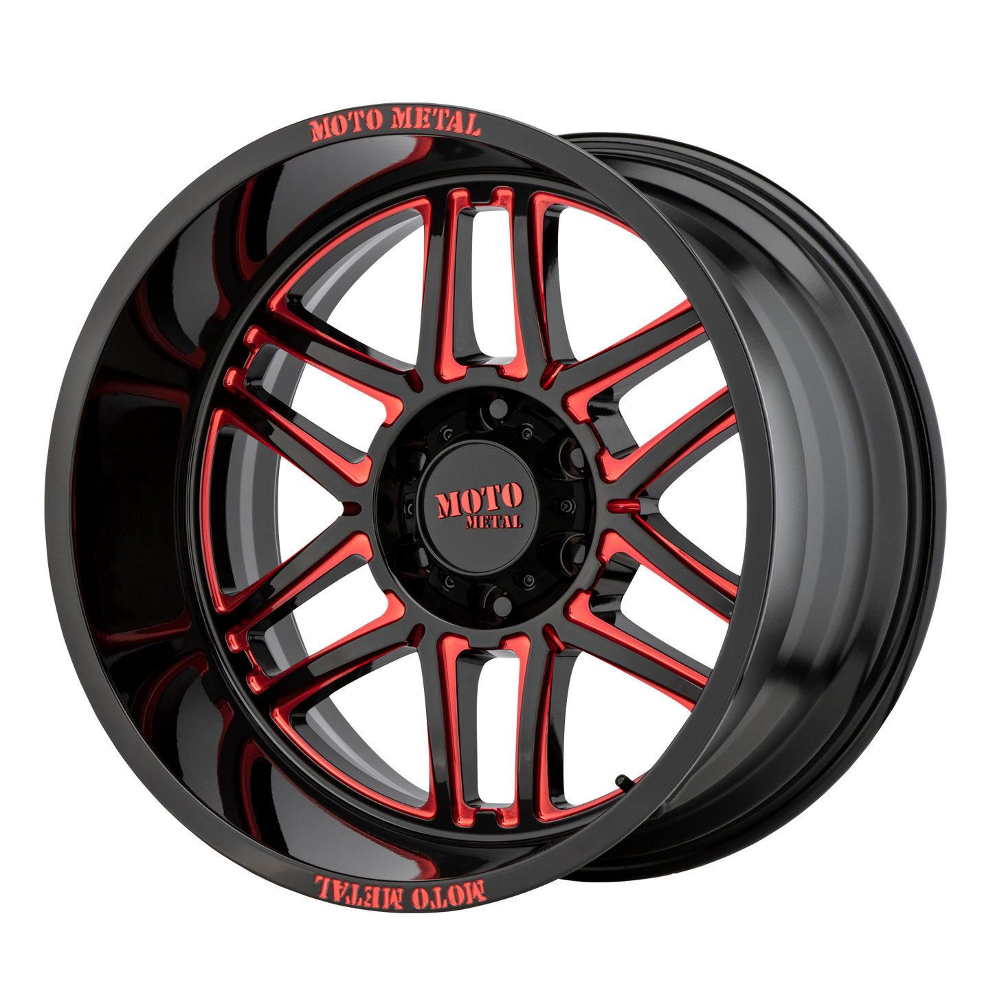 20x10 Moto Metal MO992 FOLSOM Gloss Black Milled W/ Red Tint Wheel 8x170 (-18mm)