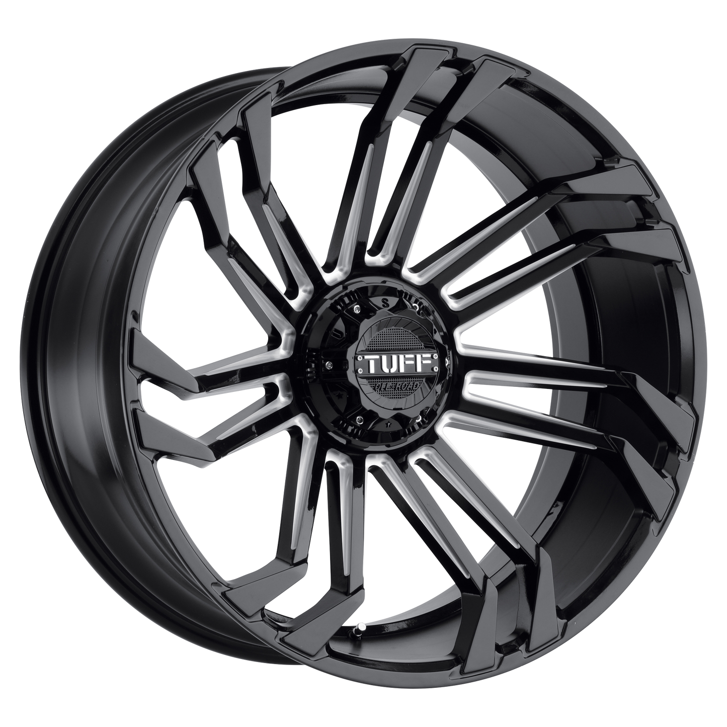 24x11 Tuff T21 GLOSS BLACK W/ MILLED SPOKES Wheel 5x5/5x5.5 (-25mm)
