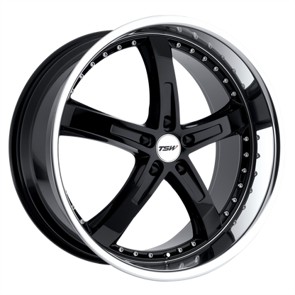 18x8 TSW JARAMA GLOSS BLACK W/ MIRROR CUT LIP Wheel 5x120 (35mm)