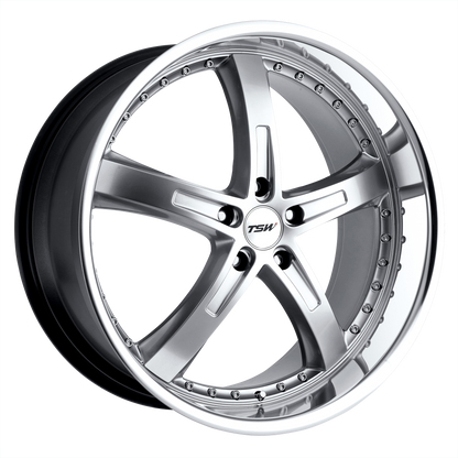 19x8 TSW JARAMA HYPER SILVER W/ MIRROR CUT LIP Wheel 5x112 (45mm)