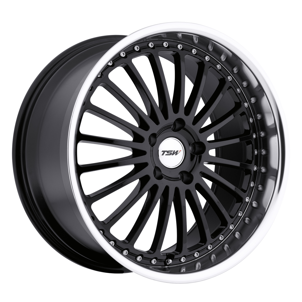 18x8 TSW SILVERSTONE GLOSS BLACK W/ MIRROR CUT LIP Wheel 5x112 (32mm)