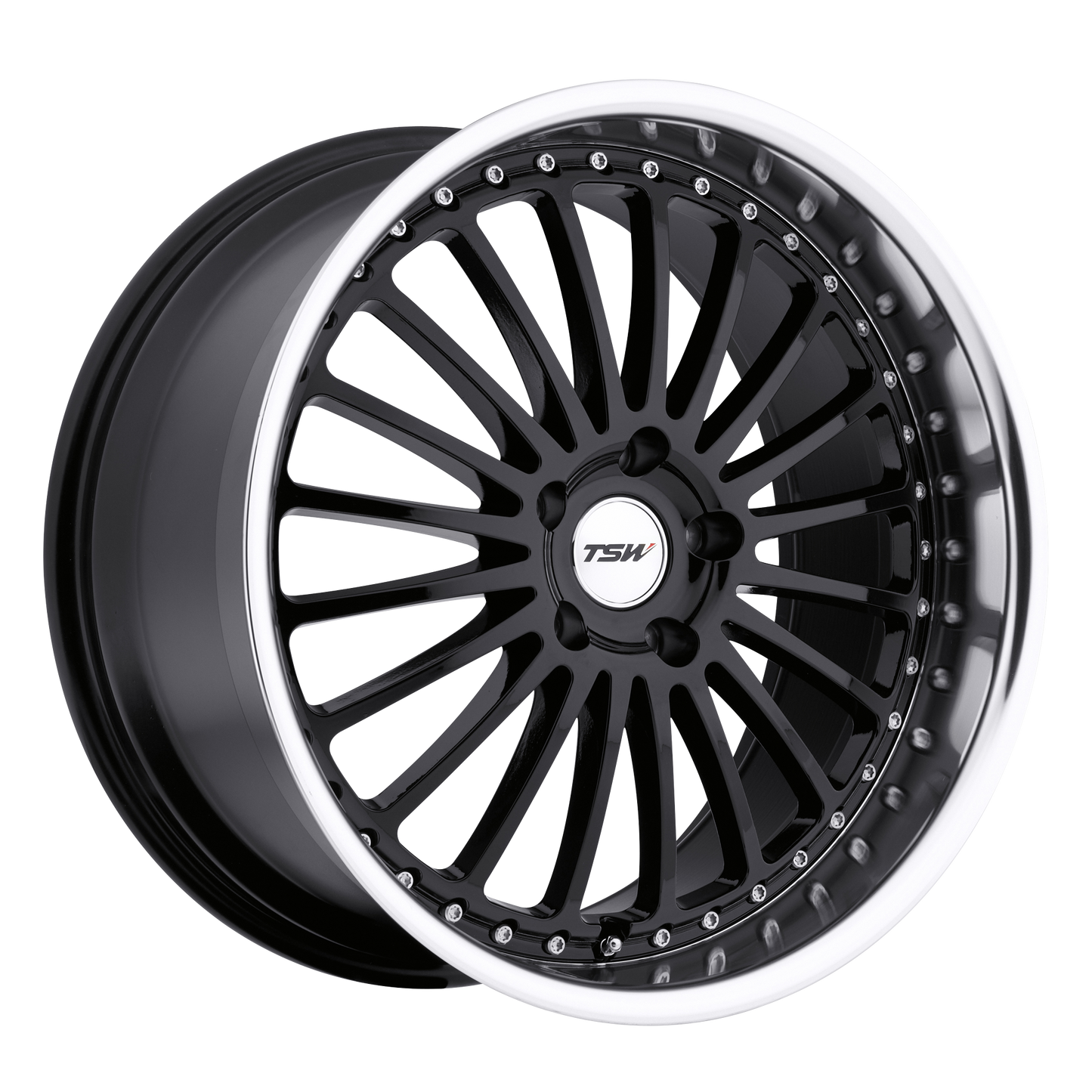 17x8 TSW SILVERSTONE GLOSS BLACK W/ MIRROR CUT LIP Wheel 5x112 (32mm)