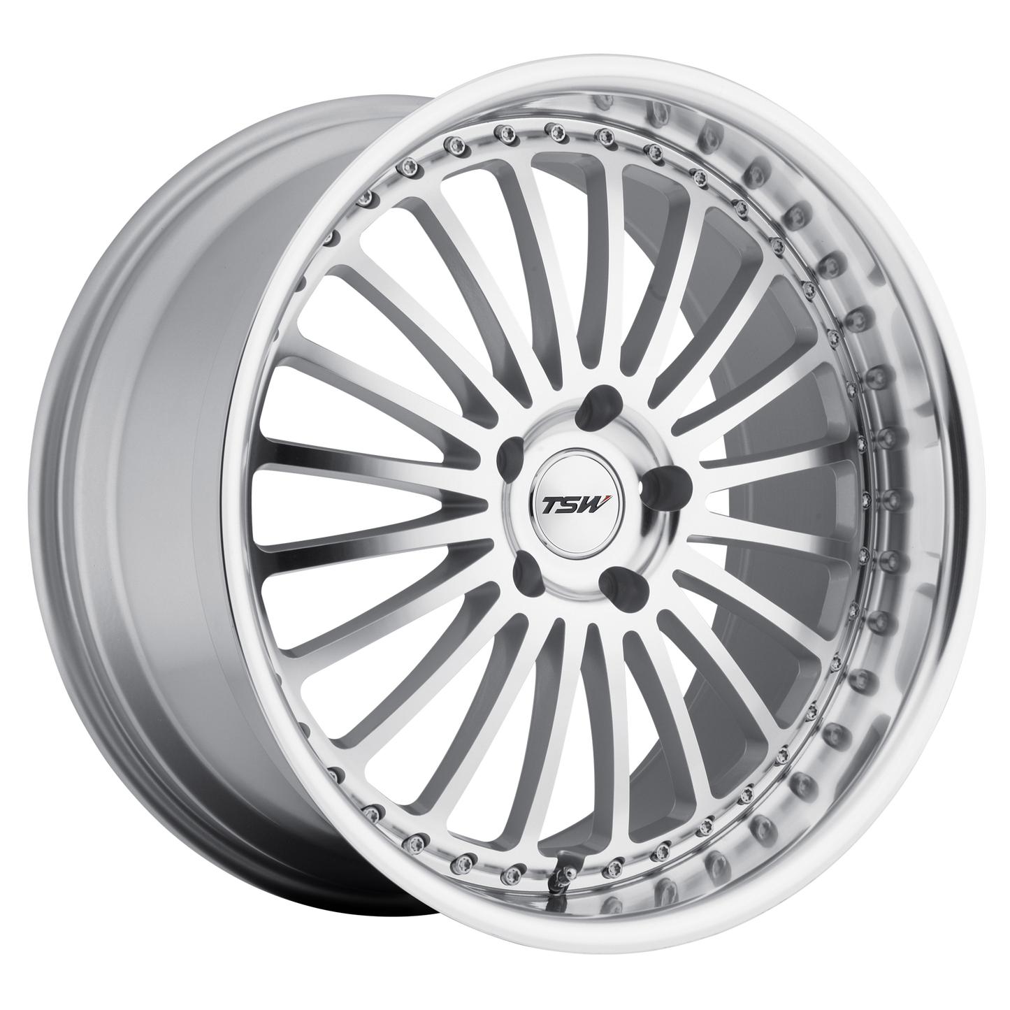18x9.5 TSW SILVERSTONE SILVER W/ MIRROR CUT FACE & LIP Wheel 5x4.5 (40mm)