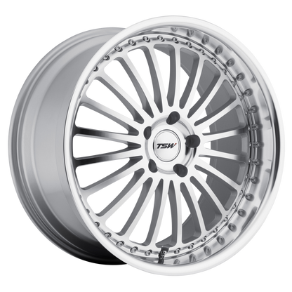 17x8 TSW SILVERSTONE SILVER W/ MIRROR CUT FACE & LIP Wheel 5x100 (35mm)