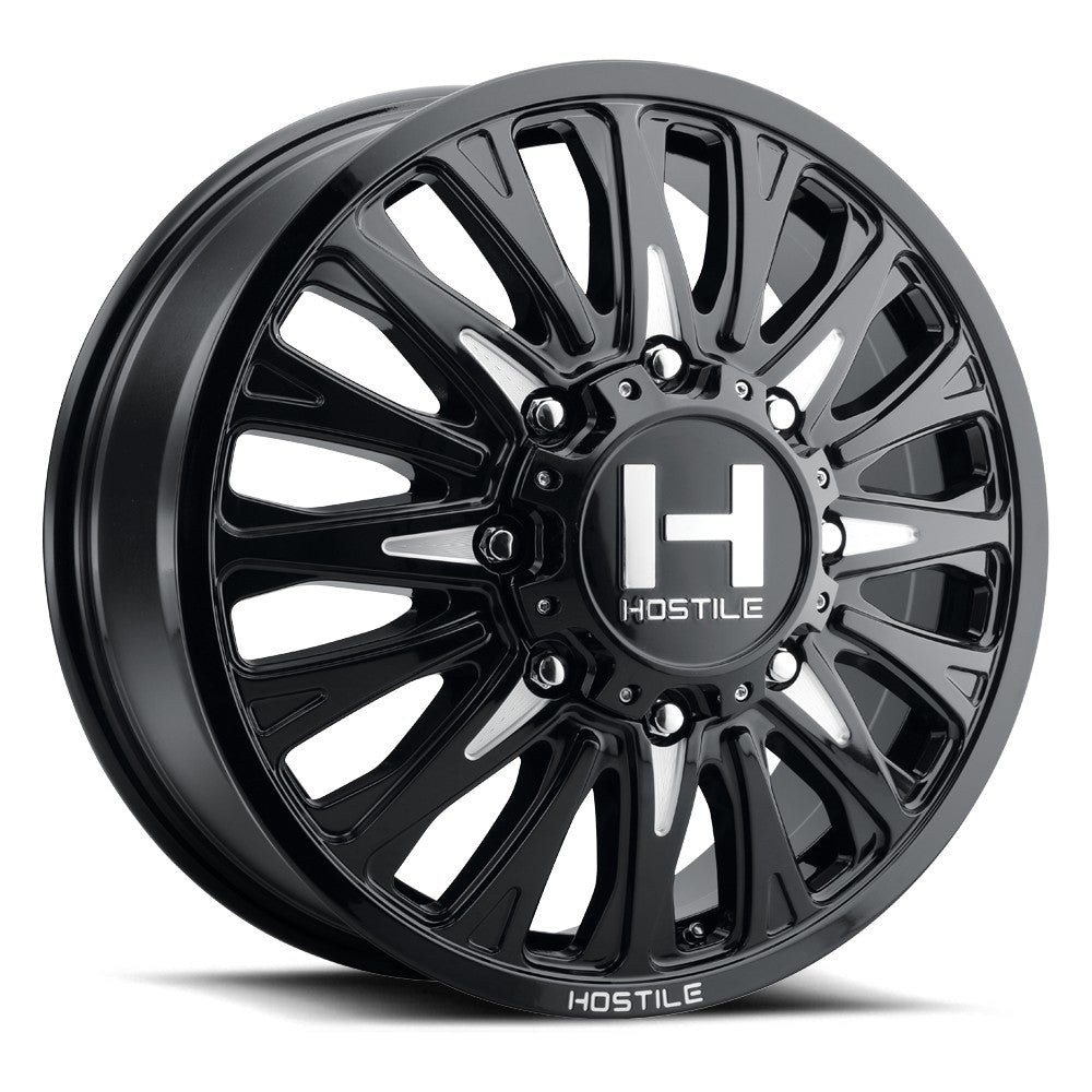 20x8.25 Hostile H404 Ghost Gloss Black Milled DUALLY FRONT Wheel 8x210 (123mm)