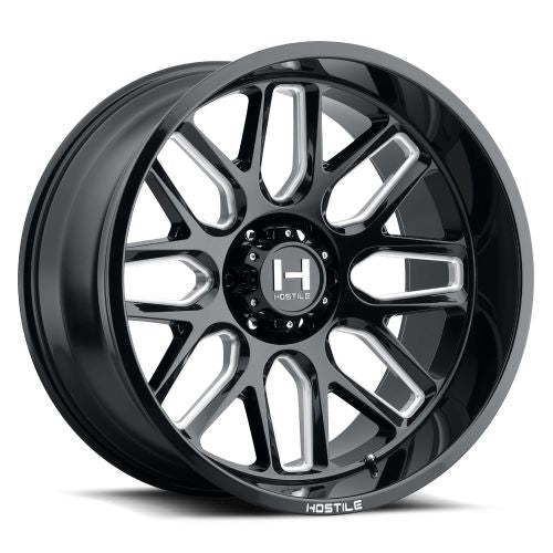 20x12 Hostile H120 Vulcan Blade Cut (Black Milled) Wheel 6x135 (-44mm)