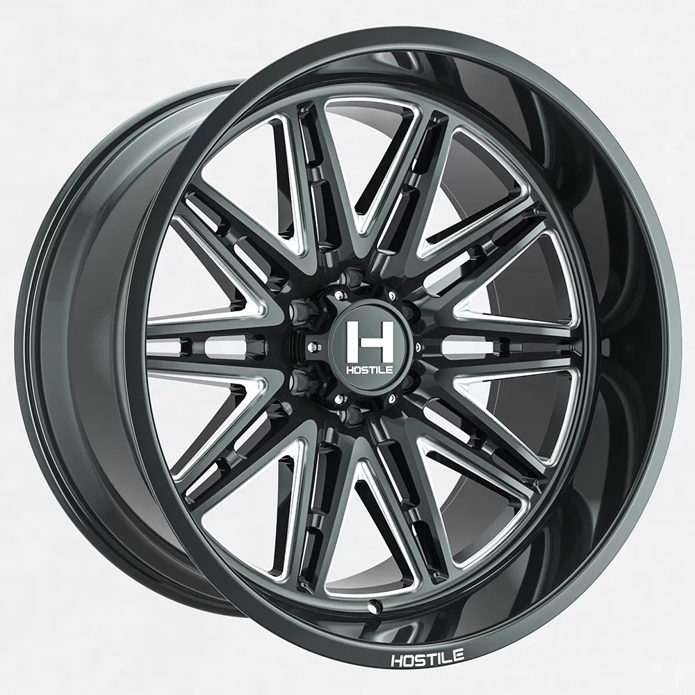 20x12 Hostile H126 Maniac Blade Cut (Gloss Black & Milled) Wheel 8x180 (-44mm)