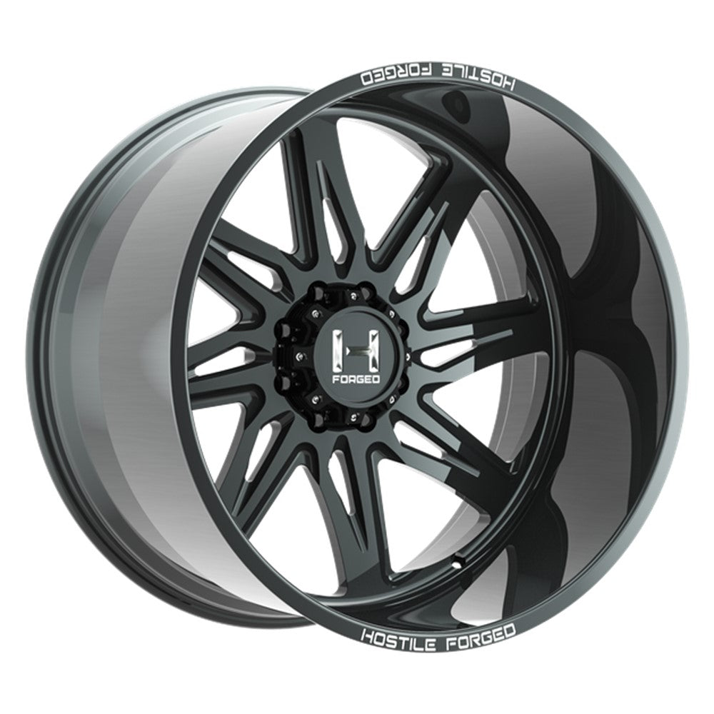 24x14 Hostile FORGED HF07 Tomahawk Gloss Black LEFT Wheel 8x180 (-76mm)
