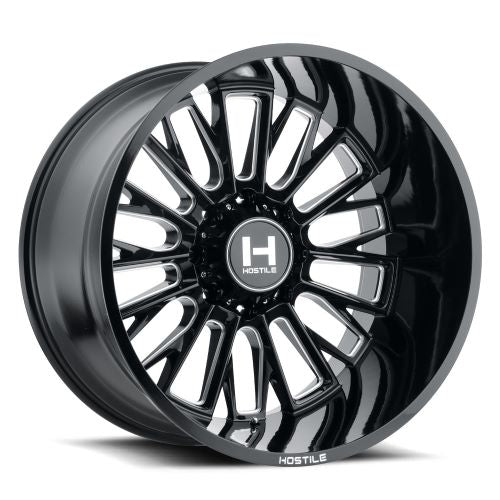 24x14 Hostile H114 Fury Blade Cut (Blk Milled) Wheel 8x180 (-76mm)
