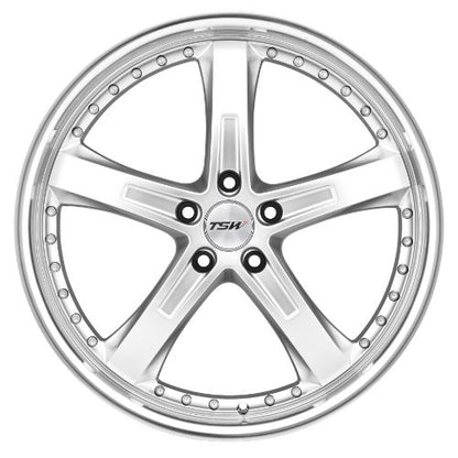 18x8 TSW JARAMA HYPER SILVER W/ MIRROR CUT LIP Wheel 5x120 (35mm)