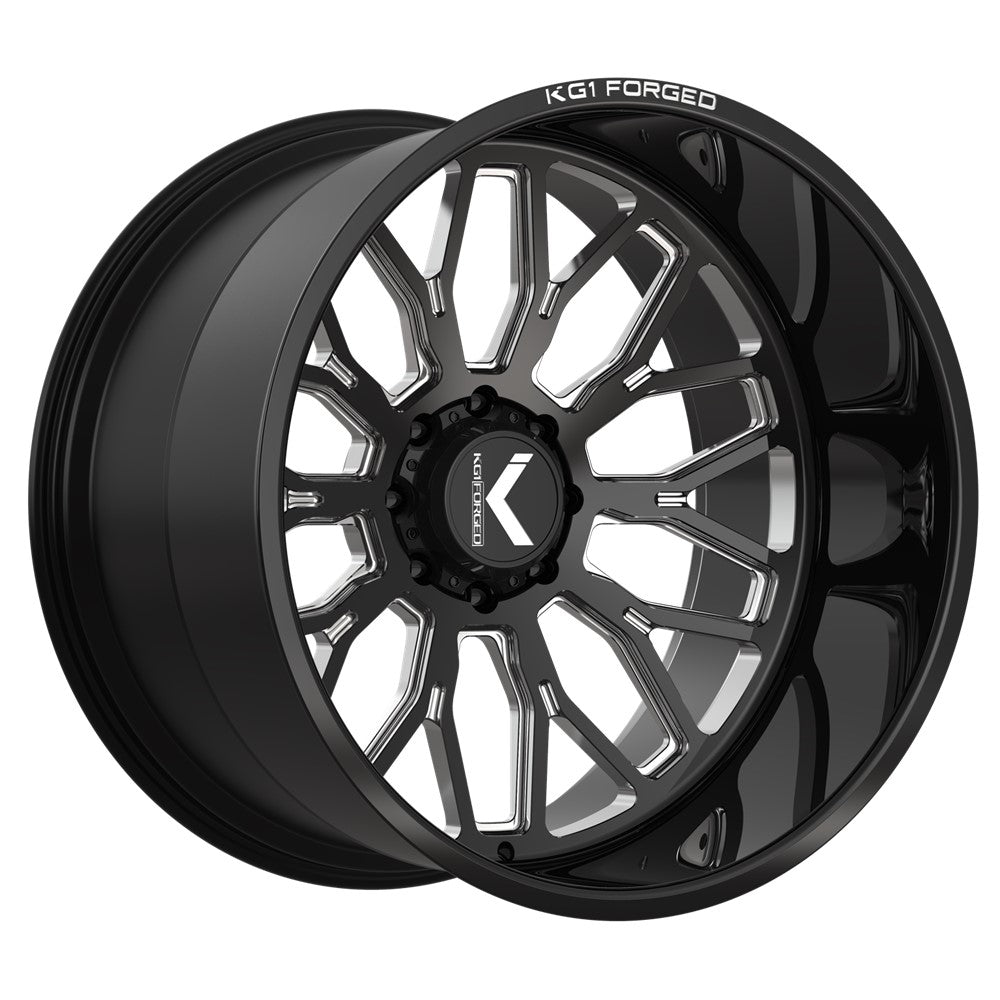 24x14 KG1 KC019 Jacked Gloss Black Premium Milled FORGED Wheel 8x180 (-76mm)