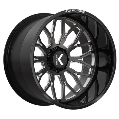24x14 KG1 KC019 Jacked Gloss Black Premium Milled FORGED Wheel 8x180 (-76mm)
