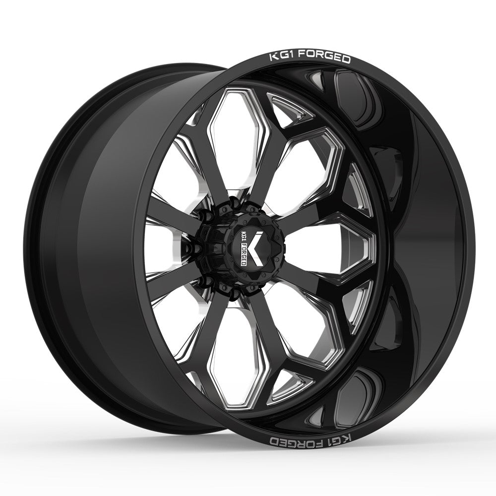24x14 KG1 Forged KF008 Knox Gloss Black Milled FORGED Wheel 5x150 (-76mm)
