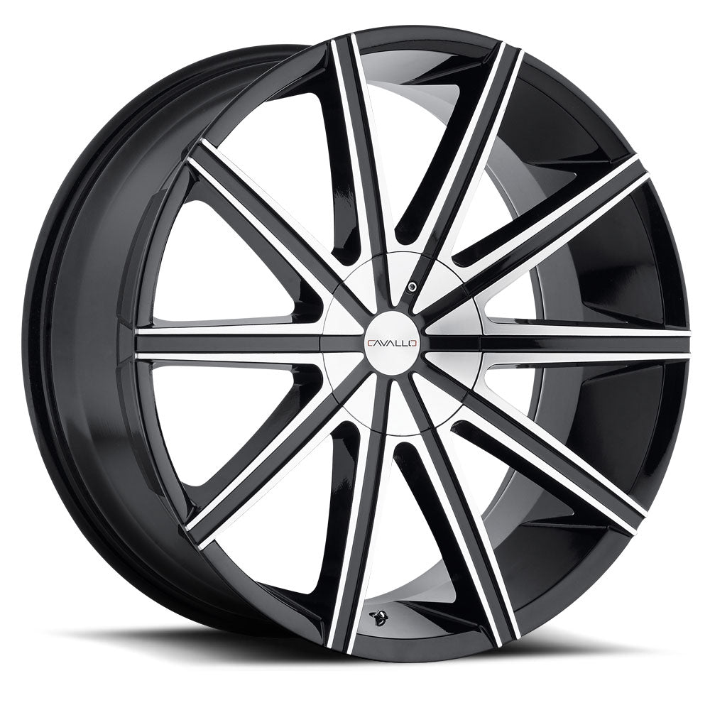22x9.5 Cavallo CLV-9 Gloss Black & Machined Wheel Blank (15mm)