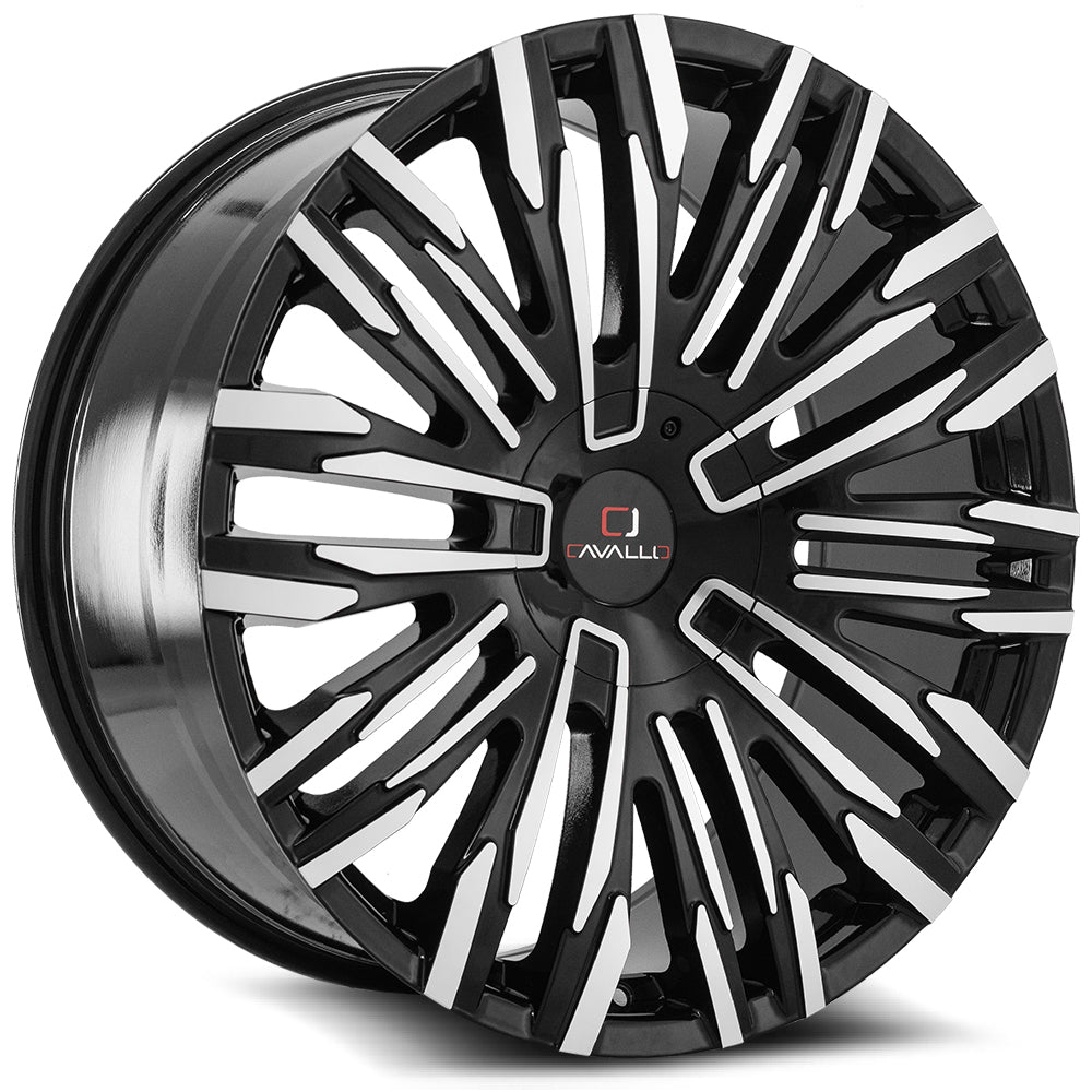22x9.5 Cavallo CLV-28 Gloss Black & Machined Wheel 5x115/5x120 (15mm)