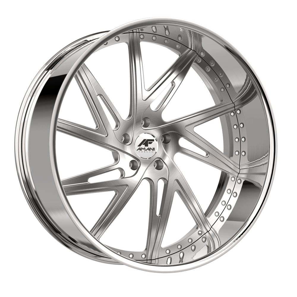 Amani Forged CONRAD-L 26x9 5x127 +1 Cb 78.1 Brush Center Chrome Lip Standard Cap Flat