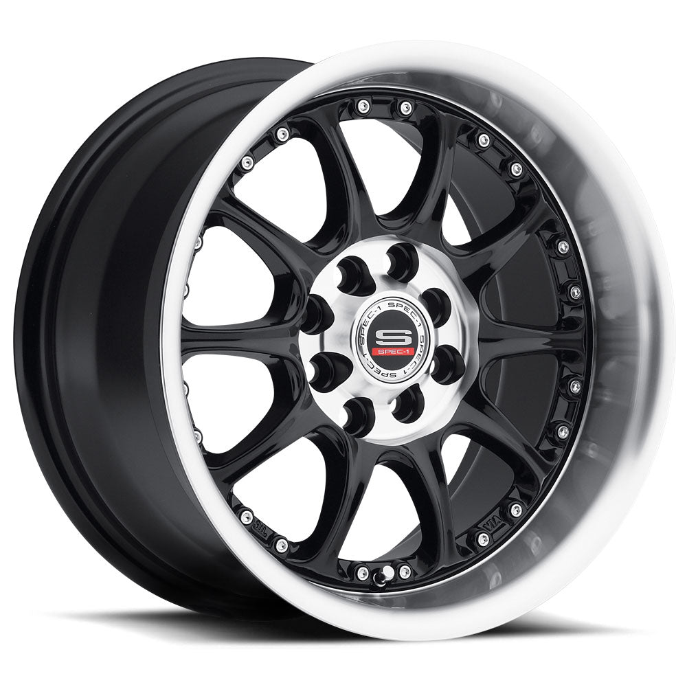 15x8 Spec-1 SPT-2 Gloss Black & Machined Wheel 4x100/4x4.5 (20mm)