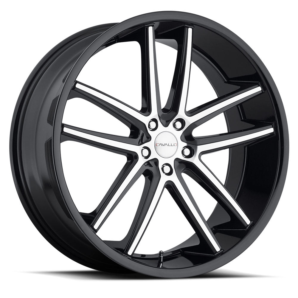 22x10 Cavallo CLV-4 Gloss Black & Machined Wheel 5x112 (40mm)