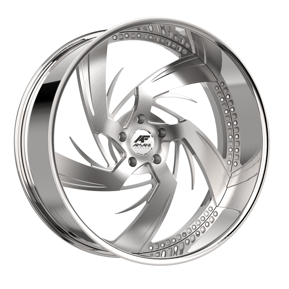 Amani Forged Neo-L 24x9.5 5x120 -12 Cb 78.1 Brush Center Chrome Lip Standard Cap Flat