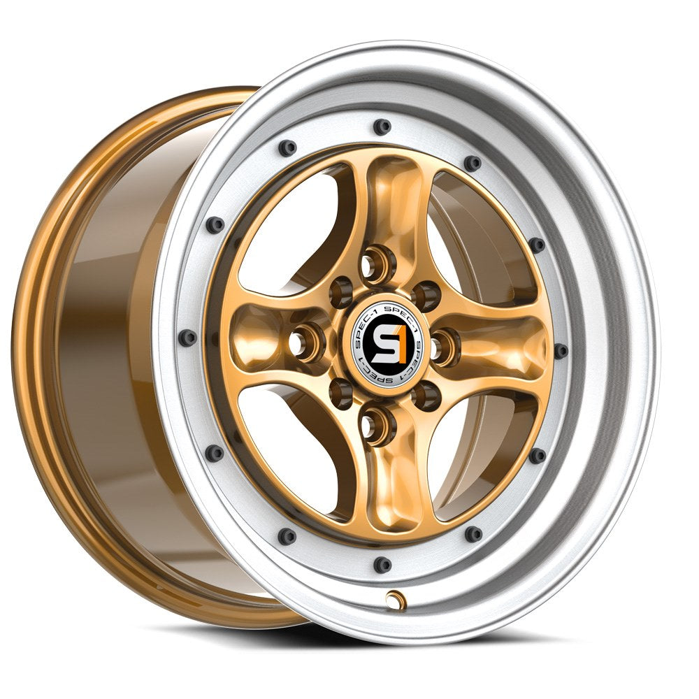 15x8 Spec-1 SPT-35 Gold & Machined Lip Wheel 4x100/4x4.5 (25mm)
