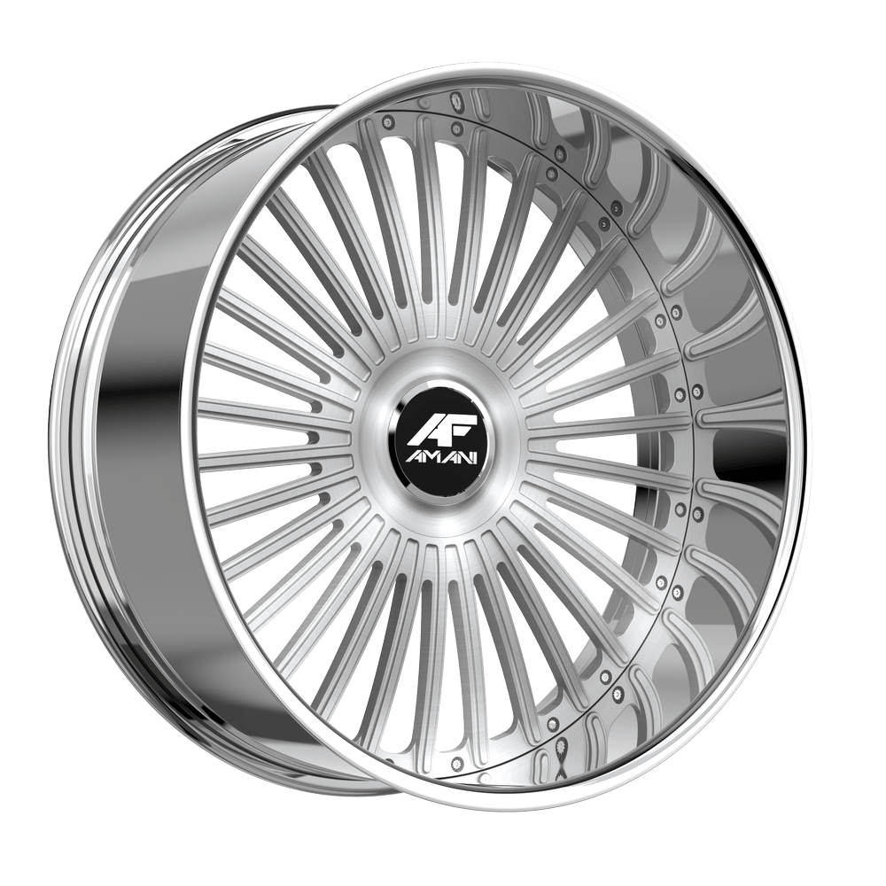 28x10 Amani R.E.A.L. Brush Center Chrome Lip FORGED Wheel 6 Lug Blank (18mm)