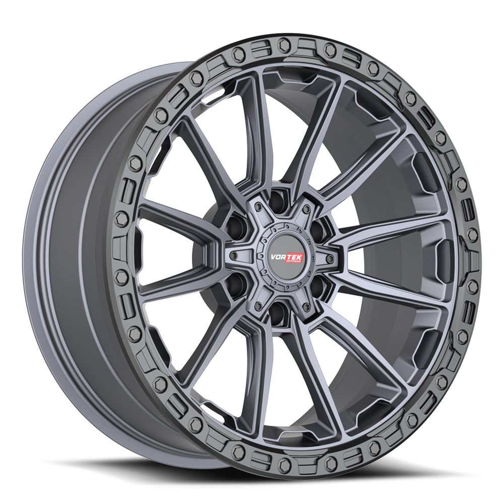 24x10 Vortek VRT-601 Matte Titanium With Black Bead Ring Wheel 6x135/6x5.5 (0mm)