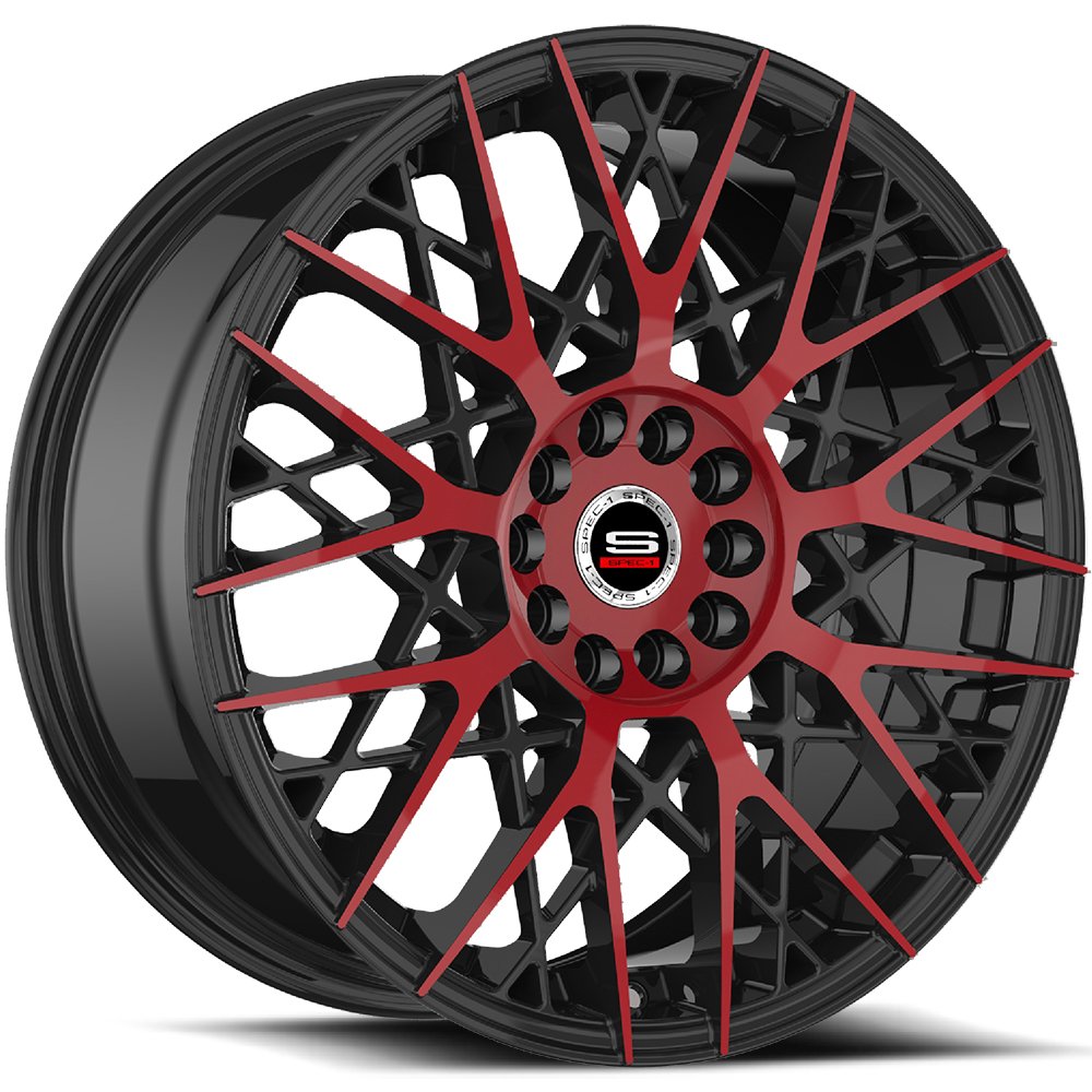 18x8 Spec-1 SP-53 Gloss Black & Red Machined Wheel 5x112/5x4.5 (38mm)