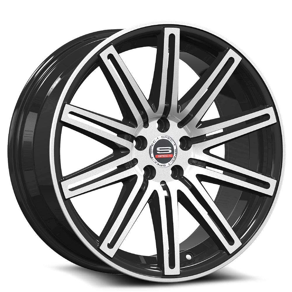 18x8 Spec-1 SP-48 Gloss Black & Machined Wheel 5x4.5/5x120 (35mm)