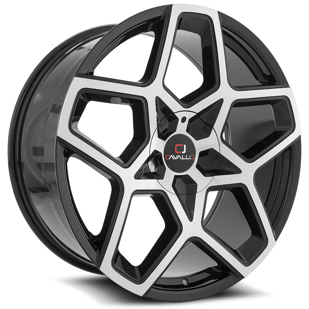 20x8.5 Cavallo CLV-25 Gloss Black & Machined Wheel 5x4.5/5x120 (35mm)