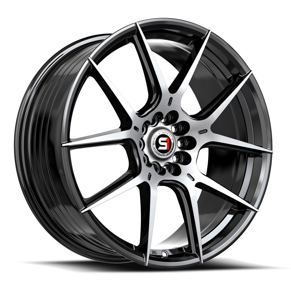 17x8 Spec-1 SP-71 Gloss Black & Machined Wheel 5x4.5/5x120 (42mm)