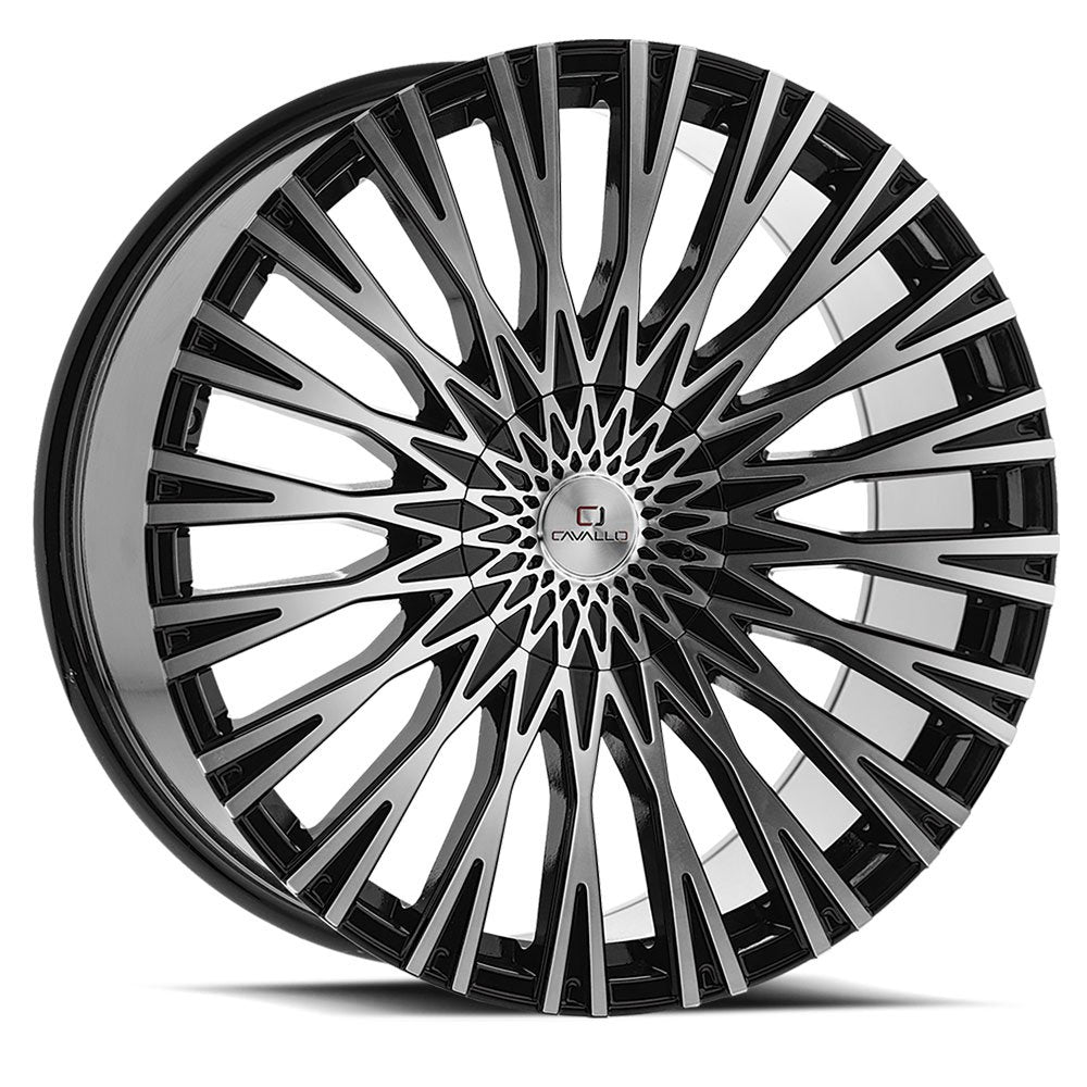 22x9.5 Cavallo CLV-40 Gloss Black & Machined Wheel Blank (15mm)
