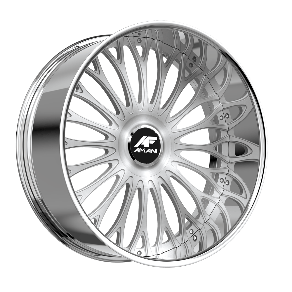 22x10 Amani Napoliano Brush Center Chrome Lip FORGED Wheel 5x112/5x4.5 (38mm)