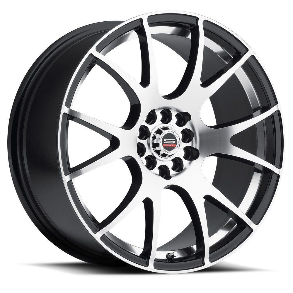 17x8 Spec-1 SP-2 Gloss Black Machined Silver Line Wheel 5x100/5x4.5 (38mm)